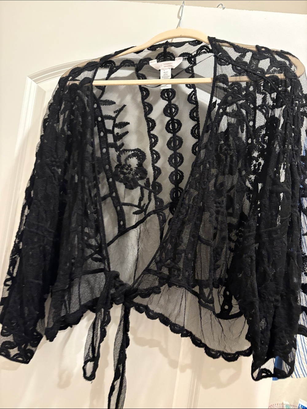 FREE in bundle LC Lauren Conrad Black Sheer Embroidered Tie-Front Cardigan